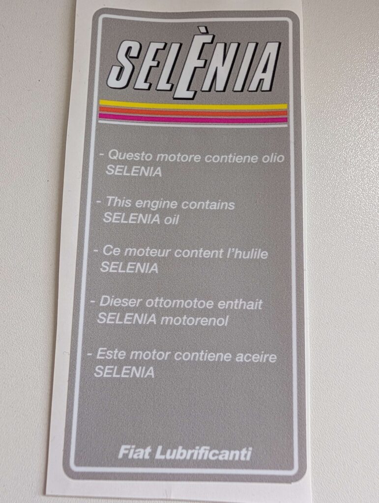 SELENIA FIAT LUBRIFICANTI - Under Bonnet Sticker / Decal