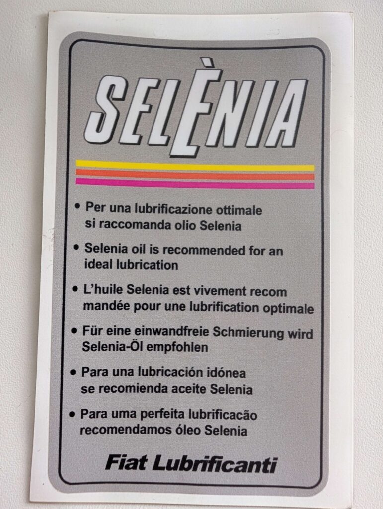 SELENIA OIL LABEL - Under Bonnet Sticker / Decal