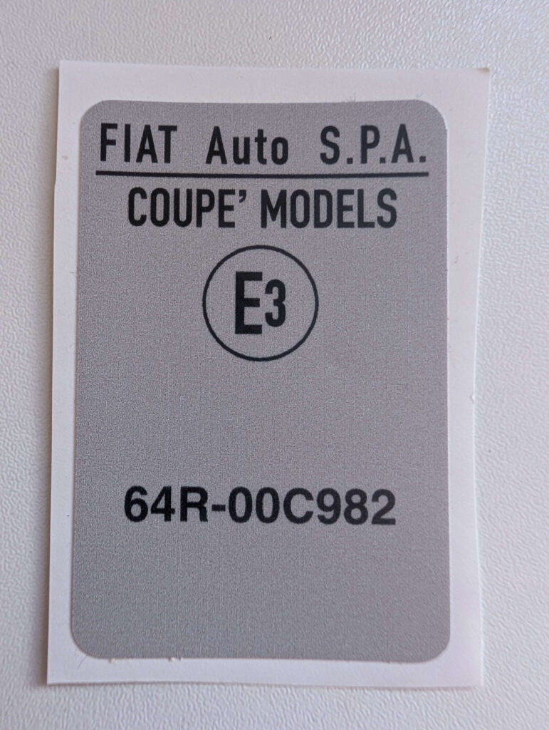 FIAT COUPE (16V) HOMOLOGATION - Under Bonnet Sticker / Decal