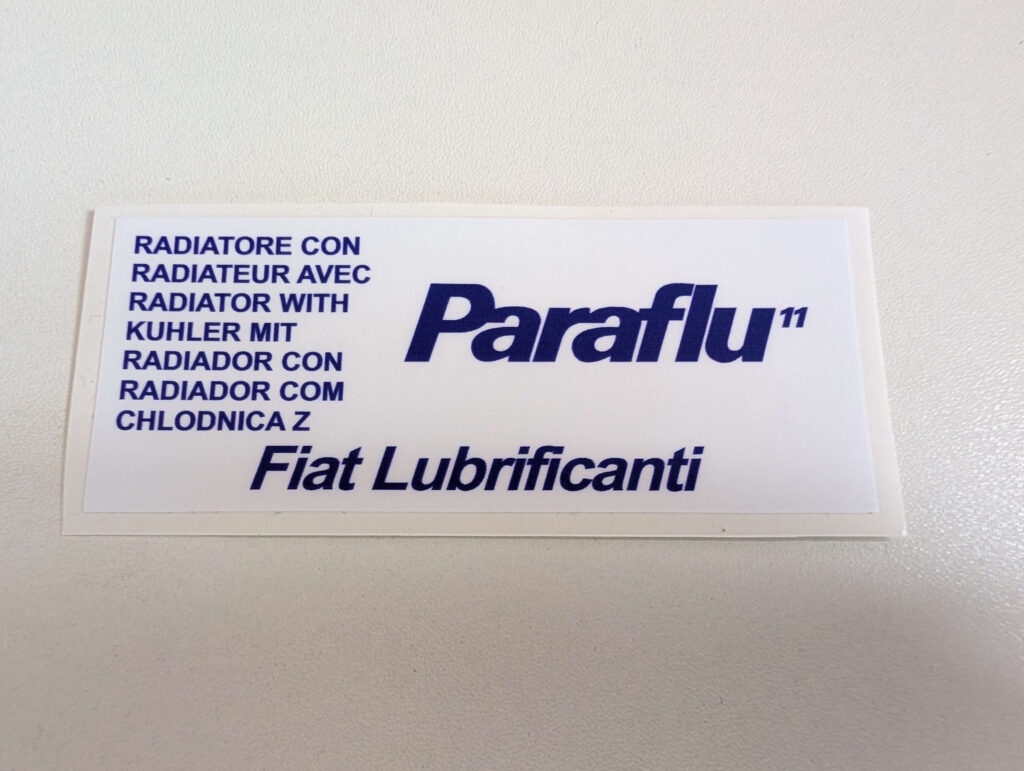 PARAFLU FIAT LUBRIFICANTI - Under Bonnet Sticker / Decal
