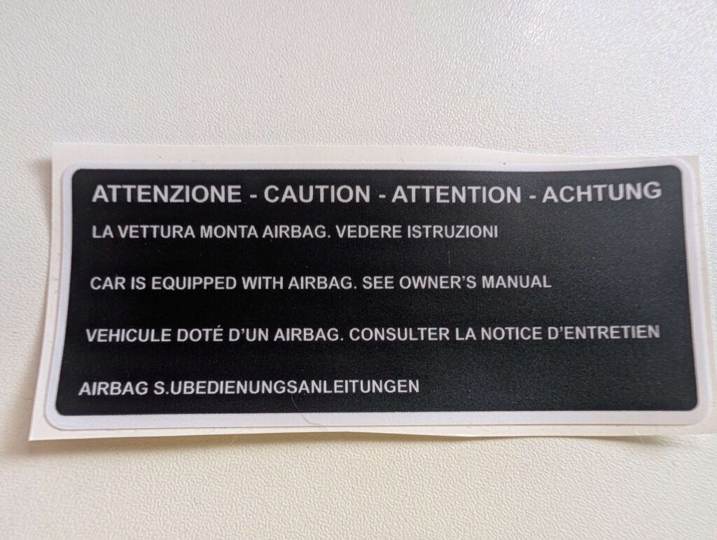 EQUIPPED WITH AIRBAG - Under Bonnet Sticker / Decal
