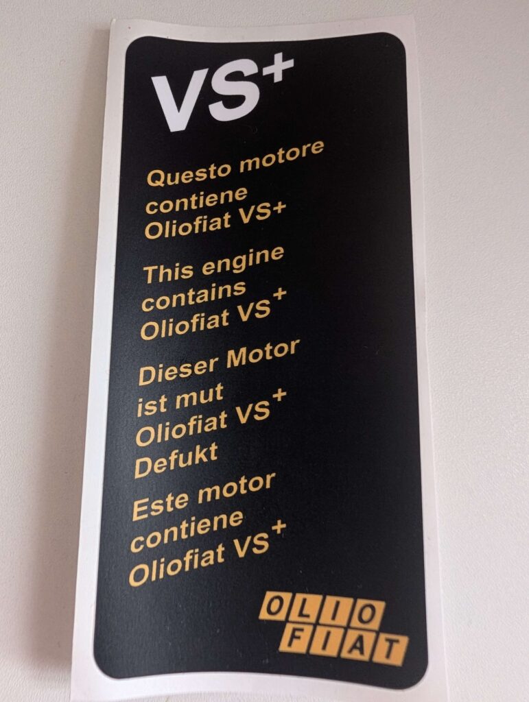 OLIO FIAT VS+ - Under Bonnet Sticker / Decal 000ZFA0004N
