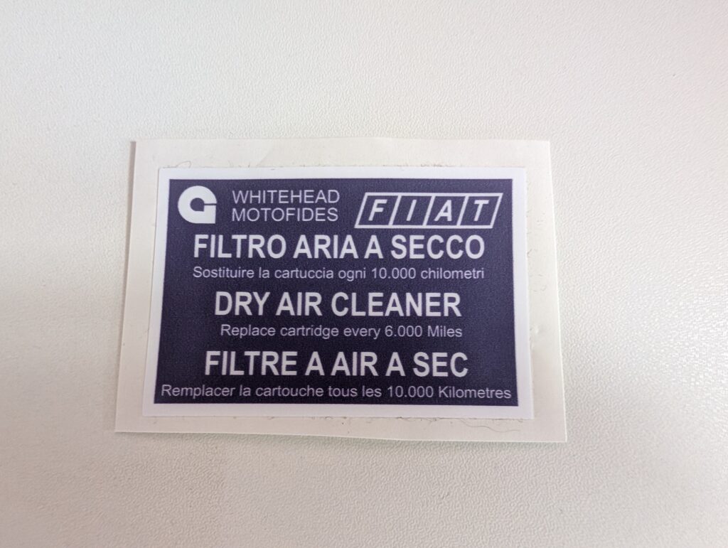 WHITEHEAD MOTOFIDES AIR CLEANER - Under Bonnet Sticker / Decal