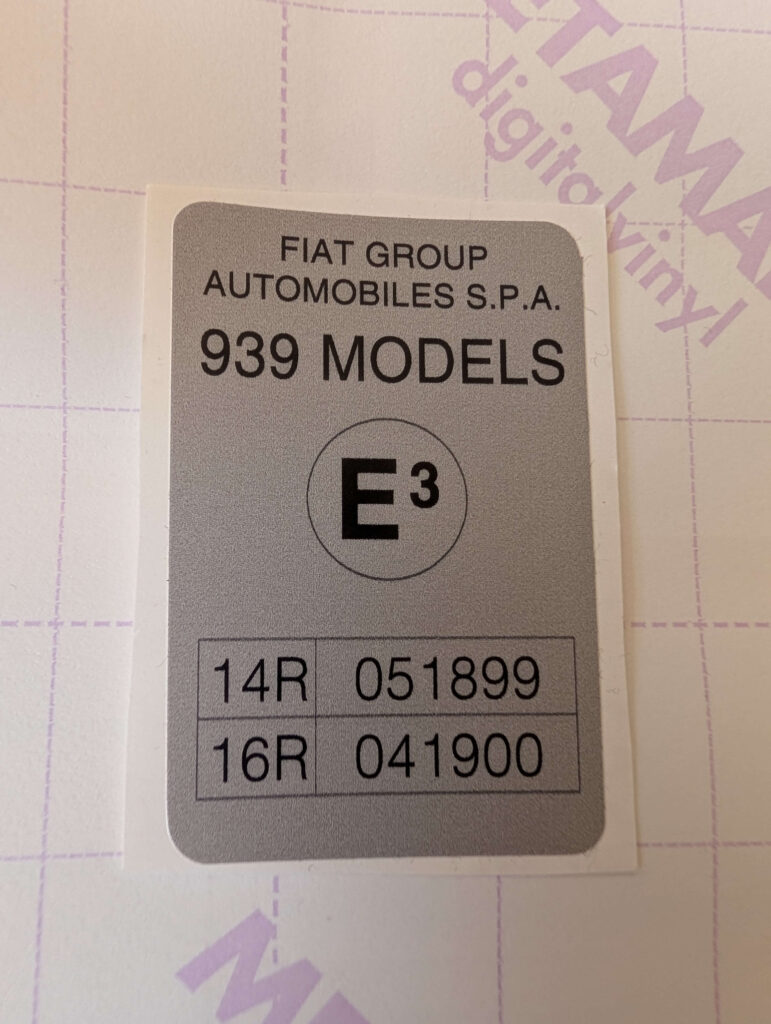 ALFA ROMEO 939 TYPE APPROVAL - Under Bonnet Sticker / Decal