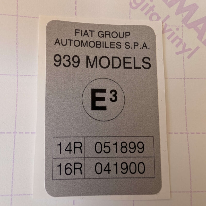 ALFA ROMEO 939 TYPE APPROVAL - Under Bonnet Sticker / Decal