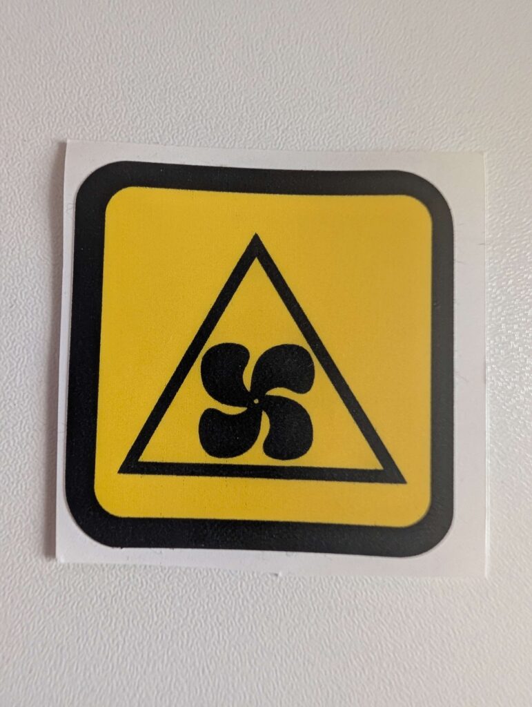 LARGE FAN WARNING - Under Bonnet Sticker / Decal