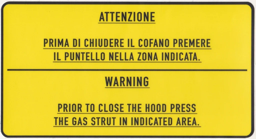 HOOD CLOSING WARNING Sticker For Engine Bay of Fiat Coupe 16V / 16VT