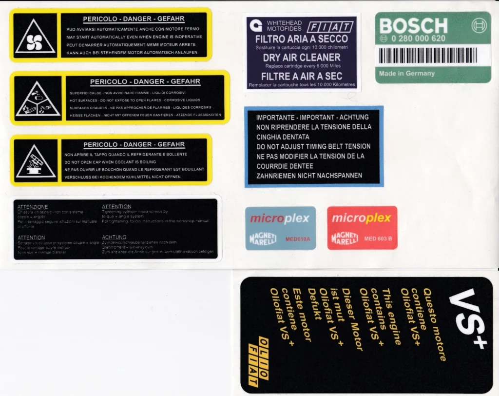 Fiat Uno Turbo ie MK1 Engine Bay Stickers / Decals