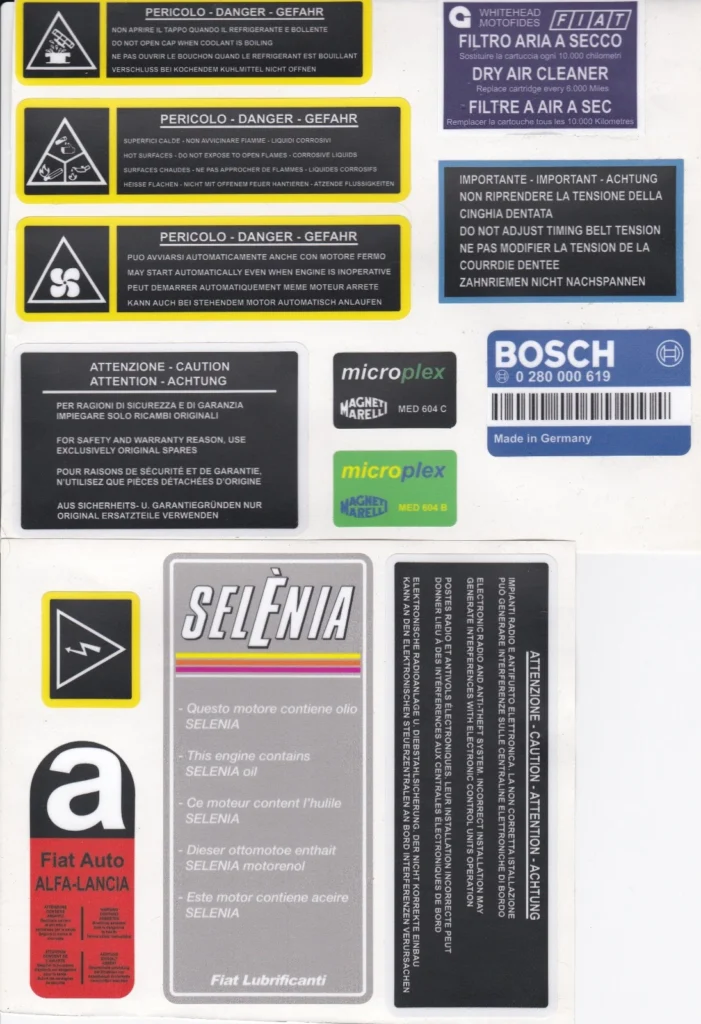 Fiat Uno Turbo Mk2 (89-95) Engine Bay Stickers / Decals