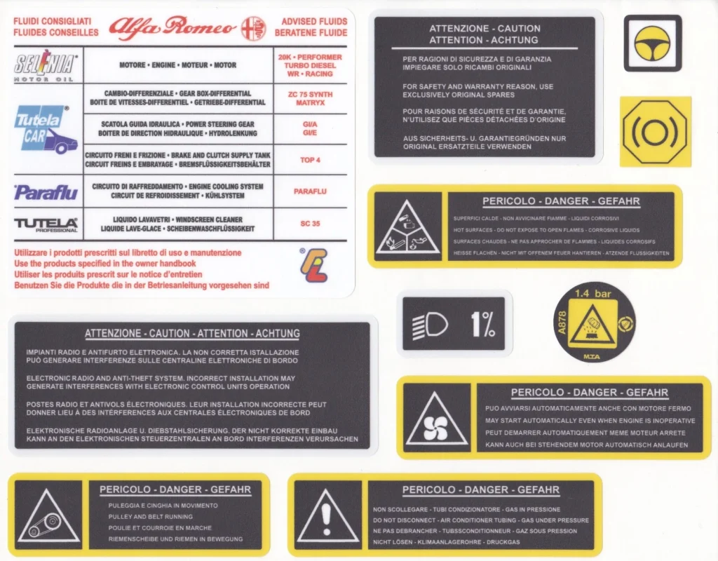 ALFA ROMEO 156 V6 / Twin Spark / JTD / GTA 03-On Engine Bay Sticker Set