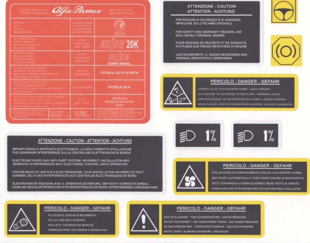 ALFA ROMEO 156 V6 / Twin Spark / JTD / GTA Engine Bay Sticker Set