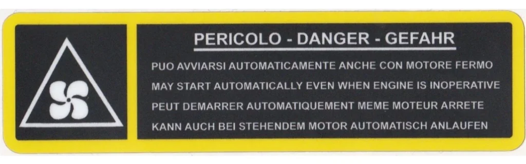 RADIATOR FAN WARNING - Under Bonnet Sticker / Decal