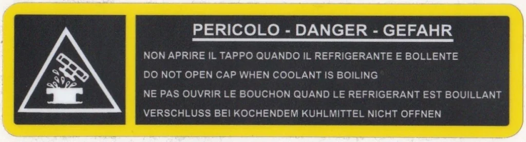 COOLANT CAP WARNING - Under Bonnet Sticker / Decal