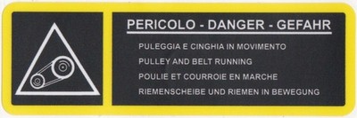 PULLEY AND BELT WARNING Engine Bay Sticker Various Alfa Romeo, Fiat, Lancia And