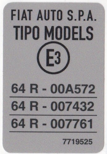 FIAT TIPO (98-00) HOMOLOGATION - Under Bonnet Sticker / Decal